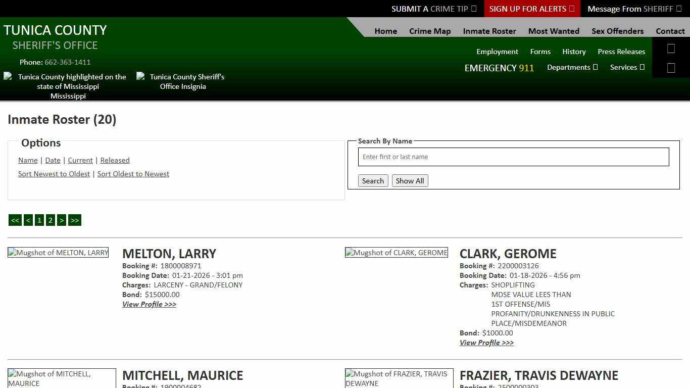 Inmate Roster - Current Inmates Booking Date Descending - Tunica County Sheriff's Office