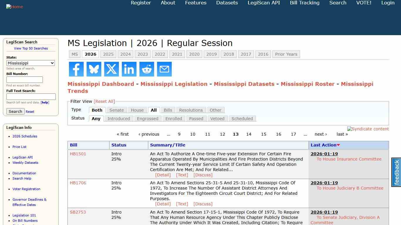 MS Legislation 2026 Regular Session LegiScan